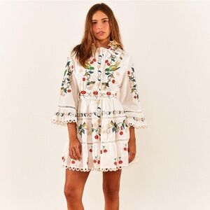 FARM RIO Pitanga Embroidered Belted Minidress, SIZE MEDIUM